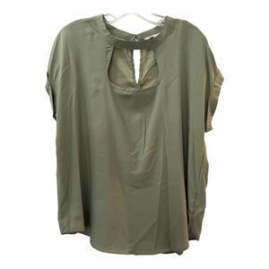 SO Cut Out Keyhole Button Back Cuffed Sleeve Blouse Top Size XL Dark Sage NWT
